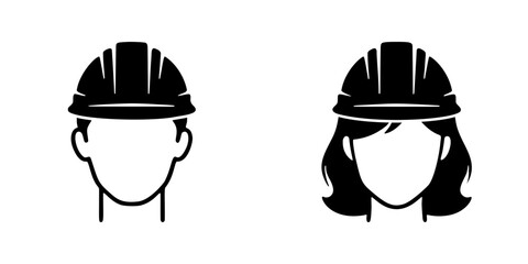 ヘルメットをかぶった男女のシルエットアイコン