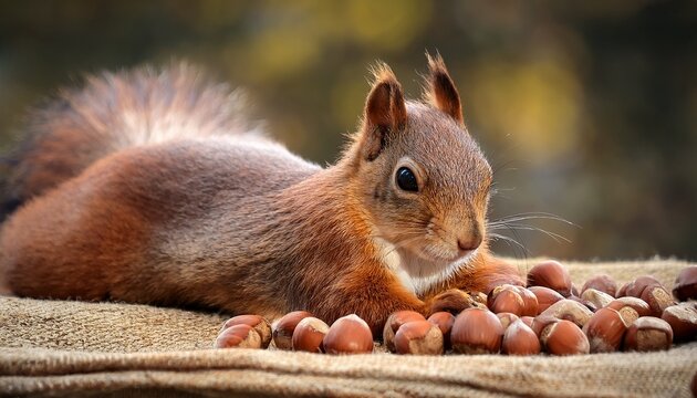 humorous image of a squirrel provocatively laying on top of a pile of nuts