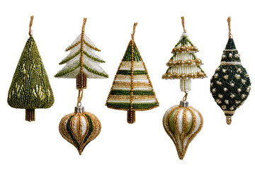 Collection of vintage christmas tree ornaments isolated on transparent background