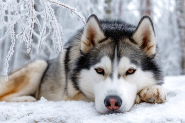 Naklejka premium Siberian husky dog eyes looking directly at camera