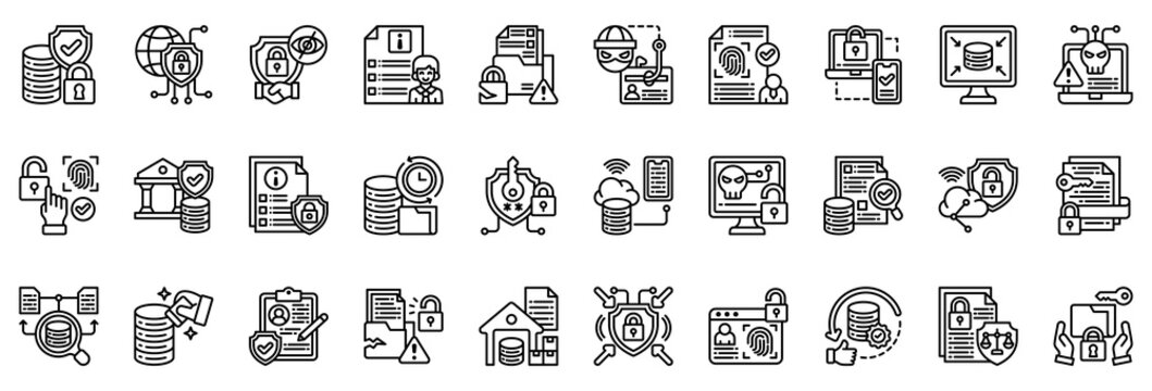 Data Protection Icon Collection Set. Clean Outline Style Icon Vector Illustration.