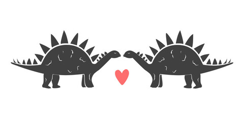 Cartoon stegosaurus dinosaur in love. Dino kiss, vector isolated illustration. © Toltemara