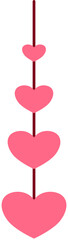 Vertical hanging pink hearts on a dark string, romantic garland illustration for Valentine's day decor, wedding invitation borders, and whimsical love-themed dividers
