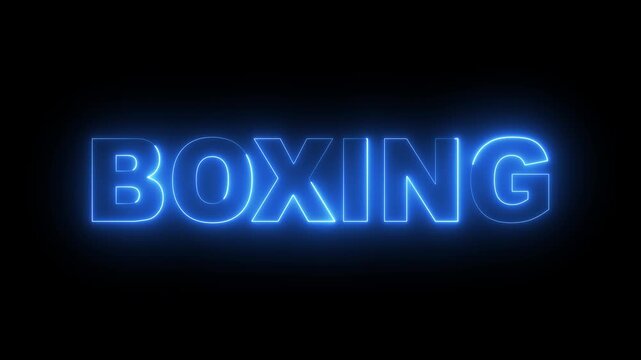 glowing neon Boxing text animation on black background. neon boxing sign. Boxing sports name text. 4k motion video.