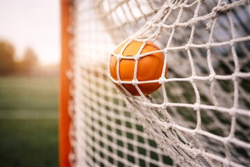 Lacrosse Ball Nestled in Goal Netting