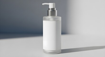 A white pump bottle on a clean surface with a shadow
