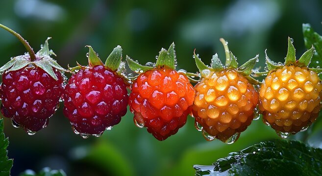 Fresh red yumberry berries displaying morning dew outdoors photo