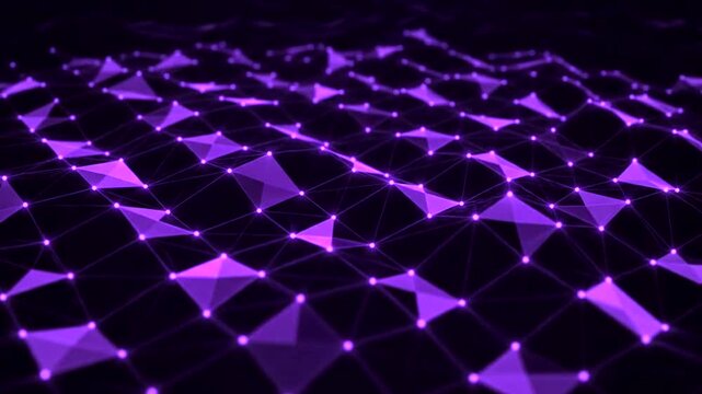Purple geometric pattern with triangular shapes and glowing effect.