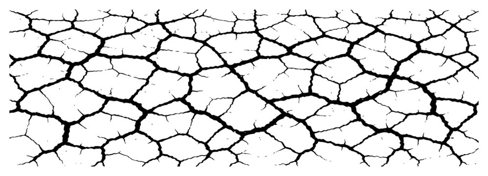 Black and white vector texture of cracked dry earth or parched desert ground surface