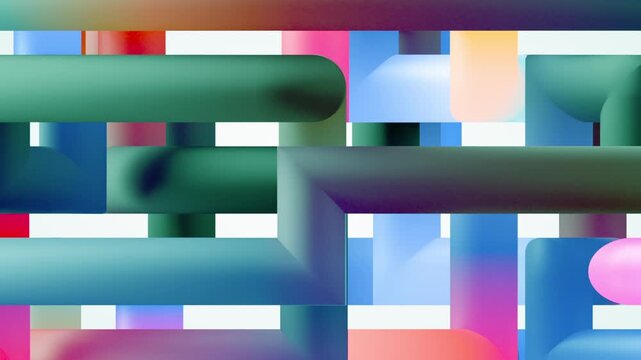 cycled 3d animation of geometric background. Volumetric maze macro. Multicolored tangled tubes spin and rotate