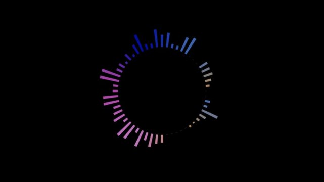 Circular Audio Visualizer with Colorful Bars on Black Background, Looping Animation