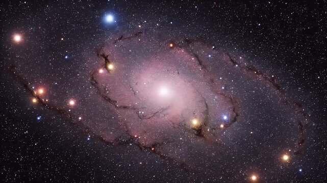 A breathtaking spiral galaxy, millions of light-years away, showcasing its luminous core and swirling arms against the vast expanse of space, a cosmic masterpiece