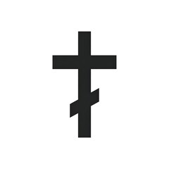 Simple Orthodox cross. Black on white background, distinctive slanted crossbar detail