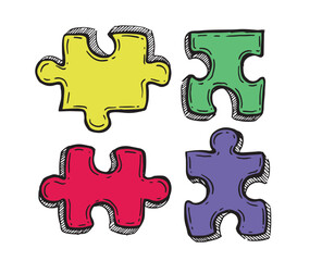 Autism Awareness Day, colorful Puzzle Design, hand drawn.	
