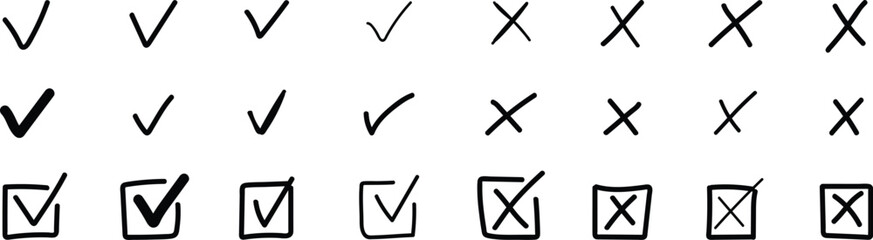 Hand drawn  Check the mark icon set .  Hand drawn brush stroke check mark with box .Check tick mark icon set. Vector illustration © thisara