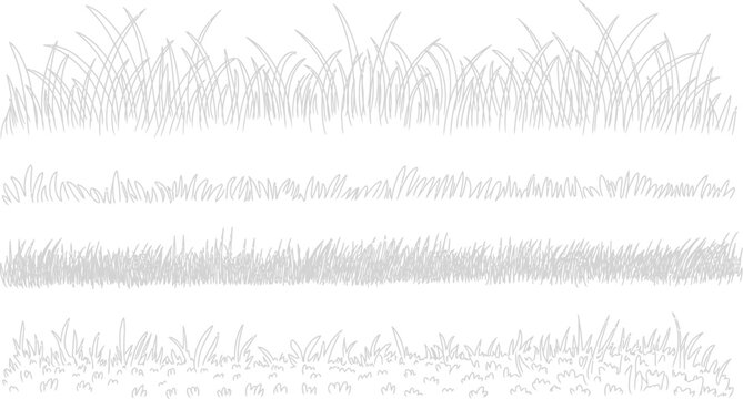 Set of forest line CAD elements, minimal ground cover and grass sections, elevation architectural side view illustrations isolated on white