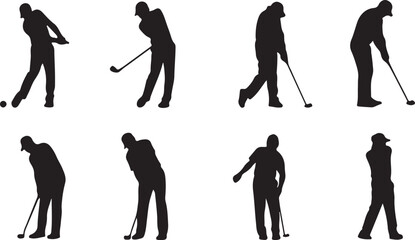 Obraz premium Minimal black golfer silhouettes vector