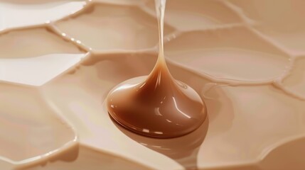 Close Up of Melting Milk Chocolate on White Surface with Smooth Texture and Rich Color for Confectionery and Food Marketing