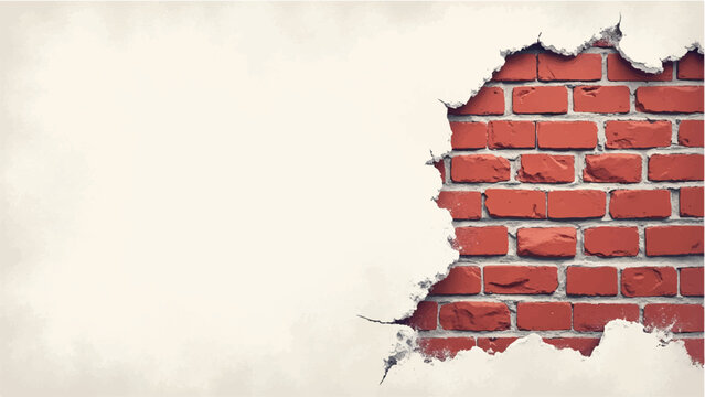 Brick Wall with Distressed White Plaster Overlay. Brick Wall. White Plaster Revealing Red Brick Wall Texture Vector Illustration.