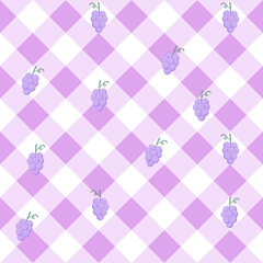 Grapes on Pastel Gingham Plaid Pattern