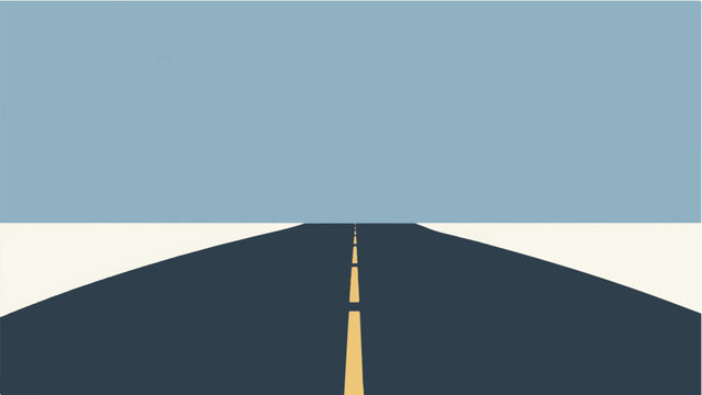 Open road to the horizon with minimal perspective and centerline leading forward. Road landscape illustration.