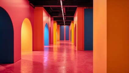 Fototapeta premium Colorful Tunnel With Circular Patterns and Bright Lights in Modern Art Space