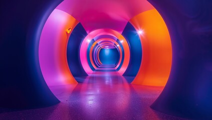 Fototapeta premium Colorful Tunnel With Circular Patterns and Bright Lights in Modern Art Space