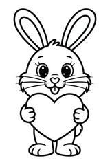 Obraz premium A cheerful cartoon rabbit holding a heart shape in its front paws isolated on white background, Vector, illustration