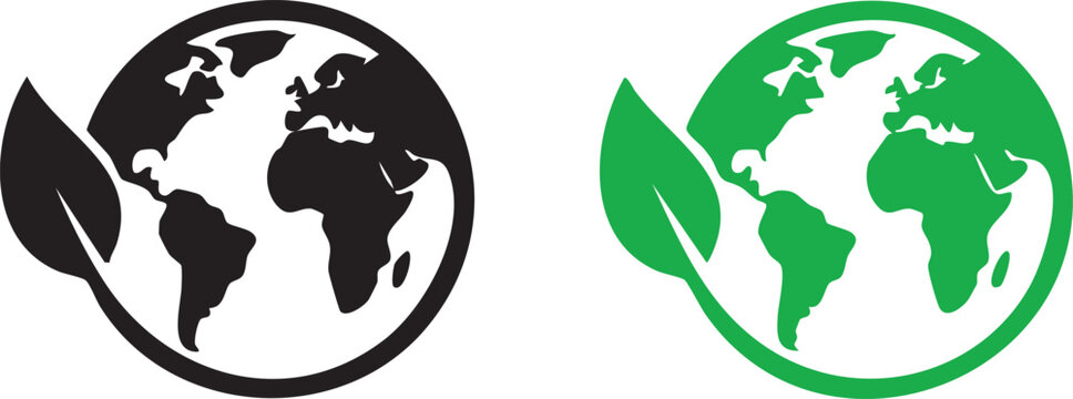 Eco earth globe with leaf logo, green world sustainability icon
