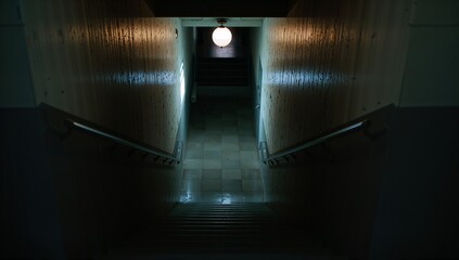 Fototapeta premium Lighted Tunnel With Gray Walls and Patterned Floor During Nighttime