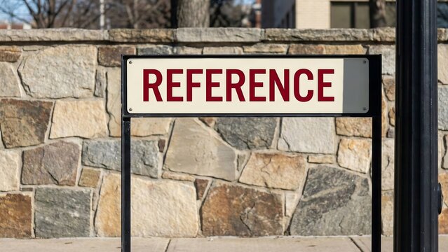 References or reference symbol. Concept word Reference on beautiful grey road sign. Beautiful stone wall background no parking sign