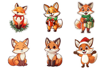 Fototapeta premium Set of Cartoon foxes on transparent background
