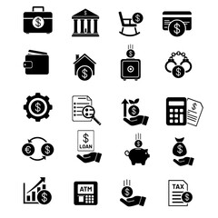 Personal Finance and Business Icons Black Silhouette Vector