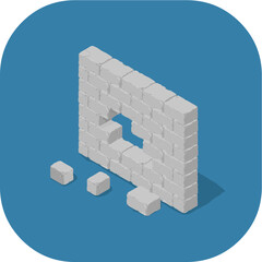 Cyber Attack Damaged Firewall Brick Wall Masonry Color Illustration Icon Vector