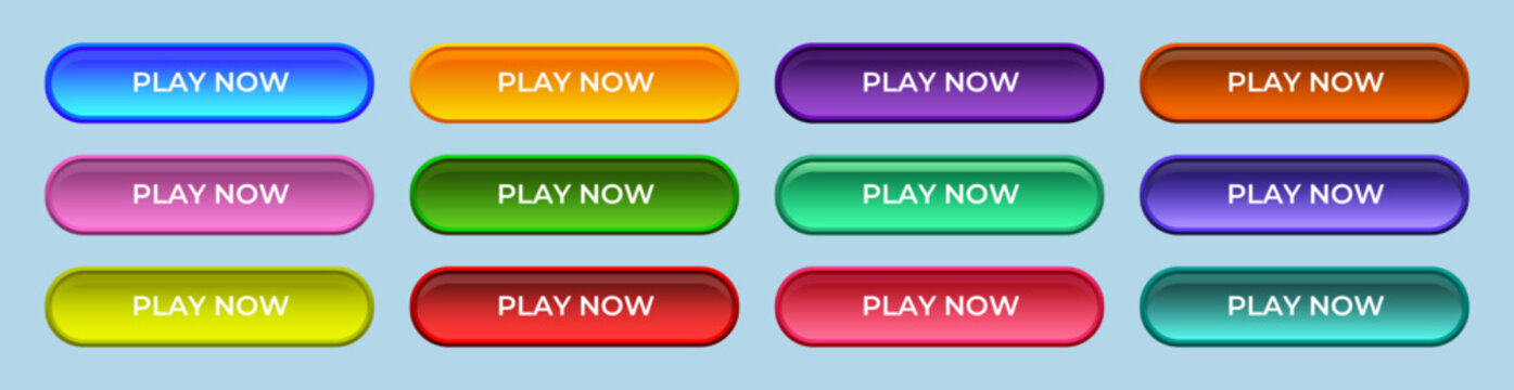 Glossy colorful game UI buttons set with glass effect for app interface, Editable AI files