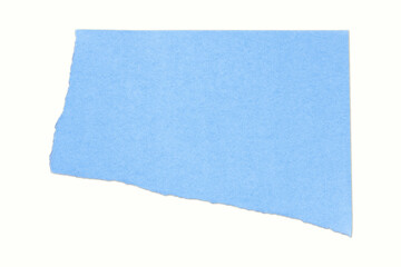 Ripped piece of light blue paper isolated over white background