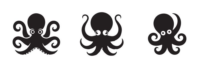 Stylized black icon representing octopus character with large eyes and curling tentacles in profile © FARJANAAKTER