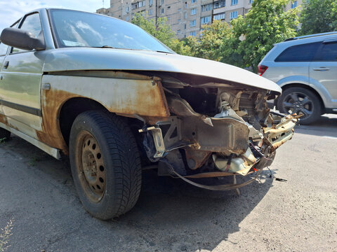 Car after an accident. Passenger car in wreck condition