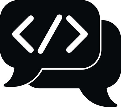 Speech bubble icon featuring code tags, representing programming conversation and tech support