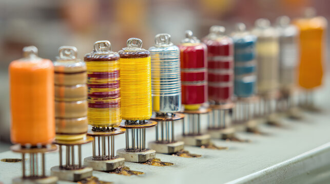 Close-up of rare earth ceramic capacitor additions in electronics manufacturing