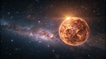 Fototapeta premium Glowing Planet in Star Speckled Cosmic Backdrop