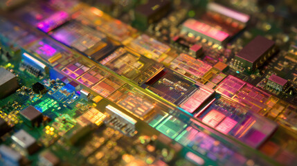 Obraz premium Close up of semiconductor chip manufacturing with rare earth elements and doping processes