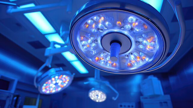 Surgical operating room illuminated by bright LED surgical lights