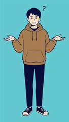 boy with hoodie working action illustration