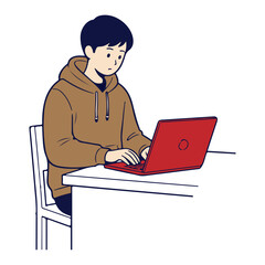 boy with hoodie working action illustration