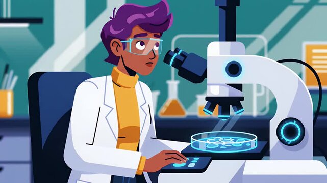 Scientist researching with microscope in a modern laboratory