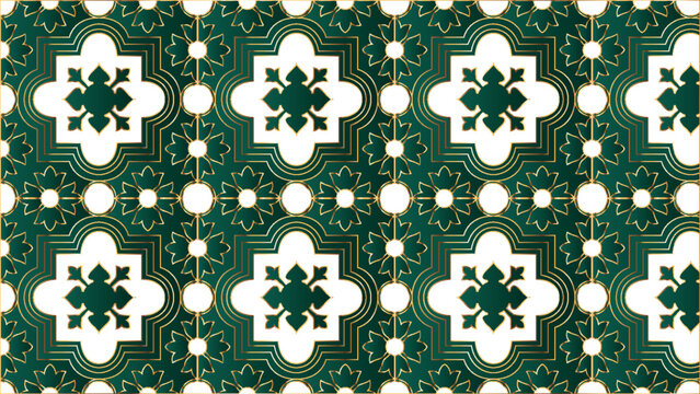 Luxury emerald green and gold pattern, elegant oriental tile ornament on transparent background