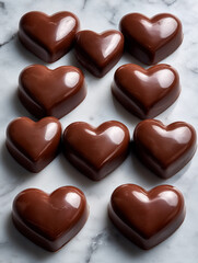 Fototapeta premium Heart shaped chocolate truffles on marble background
