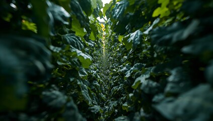 Obraz premium Vineyard Rows Full of Green Leaves in a Bright Light During Daytime