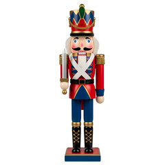 Nutcracker Figure in Red and Blue Uniform with Sword and Mustache soldier decoration isolated on a transparent background